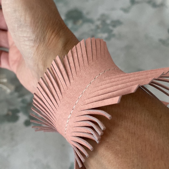 Salmon colored pink leather earrings and matching cuff bracelet. Sold as a set. - Picture 3 of 3